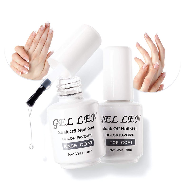 Gellen Gel Top and Base Coat, 2pcs Clear Gel Nail Polish Set, 8ml No Wipe Gel Top Coat Nail Polish, Long Lasting Base Coat Gel Manicure, Soak Off LED Nail Lamp Base Top Coat for Nail Salon, Nail Art - Image 1